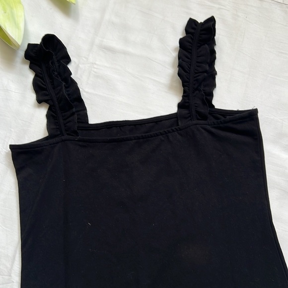 NWT MangoPop Square Neck Ruffle Strap Stretchy Tank Top Bodysuit - Picture 8 of 11